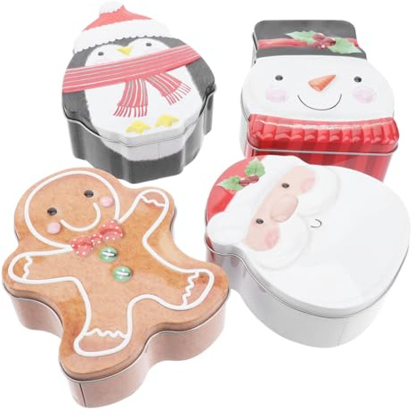 LRXIYODE 4 Piezas Cajas para Galletas Navideñas con Tapa Organizador de de Navidad Contenedor Duradero para Decoración para Fiestas y Hogar
