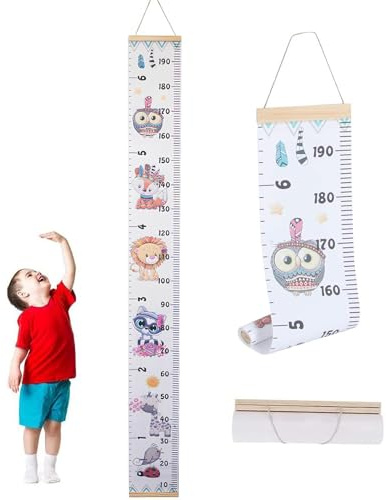 Messlatte für Kinder, Wachstum Messlatte, 200 x 20 cm Wandaufhängende Höhenmesslatte, mit Holzposterleiste, für Zuhause Wohnzimmer Dekoration Kinderzimmer (Tier B)