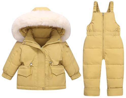 Combinaison Enfant Hiver Ensemble De Ski Avec Veste Et Pantalons Salopettes Veste Chaude Et Épaisse Pour Enfants 2 Pièces Doudoune À Fourrure Capuche Ensemble De Neige Coup Vent Fille Garçon 1-6 Ans