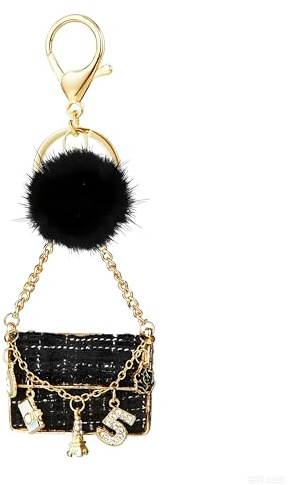 LAOYEFACAI Damen Mini-Taschen Schlüsselanhänger Taschenanhänger mit weichem Nerz-Pompon Eleganter Auto & Handtaschen-Schlüsselanhänger Flauschiges Bag Charm Accessoire