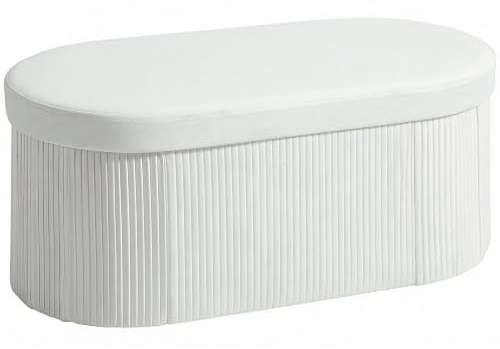 HOMCOM Sitzbank mit Stauraum Klappbar Deckel 76 x 38 x 35 cm Cremeweiß | Polsterbank mit Samt-Optik, Sitztruhe, für Wohnzimmer, Flur, Schlafzimmer