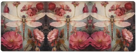 LPLSNWS Dragonfly with Red Flowers Patterned Keyboard and Mouse Pad (31.5x11.8 inches) Suitable for Gaming and Office Use.