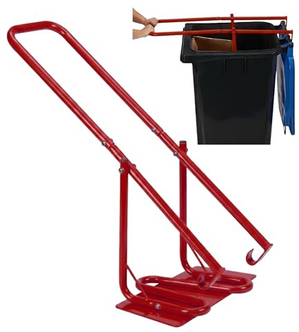 Relaxdays compactador para cubo de basura, con placa metálica, rojo | Para residuos domésticos, plástico, manual, acero
