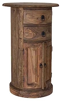 MASSIVMOEBEL24.DE | LEEDS Massive ovale Kommode #16 - Grau, geölt | aus Sheesham-Holz | 40x40x74cm | Holzkommode | 2 Türen - 2 Schubladen | Sideboard Nachttisch Beistellschrank