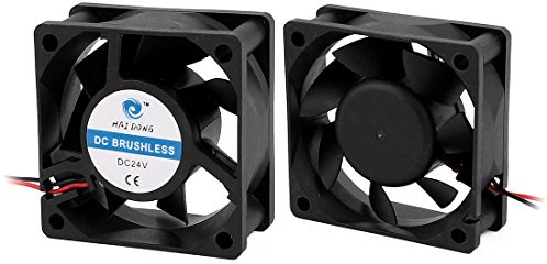 sourcingmap 2Pcs DC 24V 60 x 60 x 25mm 7 Vanes 2 Leading Wires Case Cooling Fan for PC Case