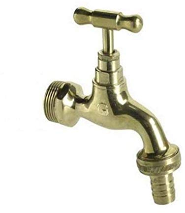 Auslaufventil mit Knebel und Schlauchverschraubung 3/4 Zoll, messing poliert,