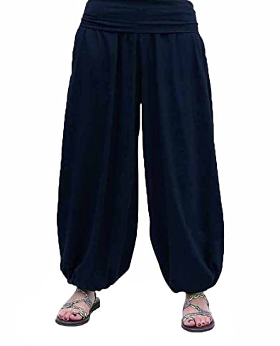 SAVARI | Pantalón Bombacho | Modelo Aladin | Pantalones Harem | con Estilo Oriental, Ancho, Largo y Cómodo | Ideal para Yoga | Mujer y Hombre | Lisos | Hay Tallas Grandes | Azul Marino | Talla M