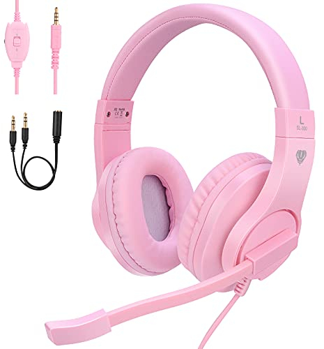 BlueFire Cuffie con Microfono per Bambini, 3.5mm Bass Stereo Cuffie da Gaming per PC/ PS4/ Xbox One/Xbox One S/Xbox One X/ PS4 Slim/ S4 PRO (Rosa)