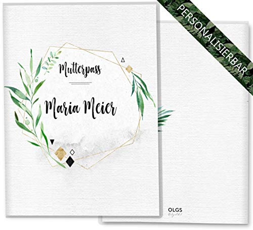 OLGS Mutterpasshülle 3-teilig personalisiert Tropical Green | Baby Schwangerschaft Geschenkidee Schutzhülle | Für werdende Mütter (Hülle für den deutschen Mutterpass personalisiert, 01)