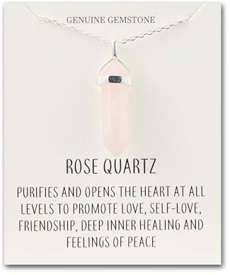 Philip Jones Rose Quartz Gemstone Necklace with Quote Card