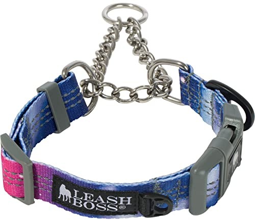Leash Boss Martingale Collar for Dogs - Steel Chain | Reflective Nylon Dog Collar for Large Dogs, Medium and Small Dogs | No Pull Pet Training Collar Small