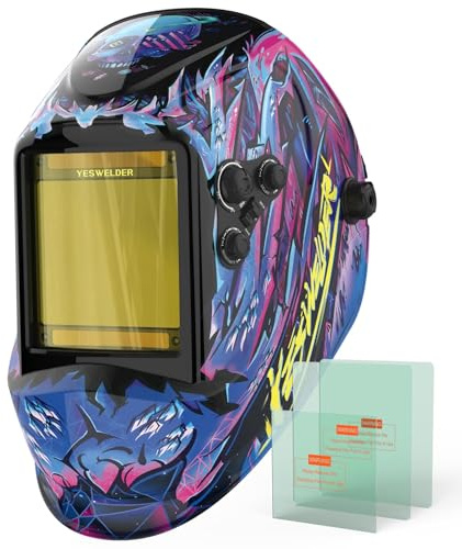 YESWELDER LYG-M800H-CP Schweißhelm, große Sicht, 10 x 9 cm, echte Farbe, solarbetrieben, automatische Verdunkelung, 4 Lichtbogen-Sensoren, breite Schattierung, 4 ~ 5/9-9/13, für WIG-MIG