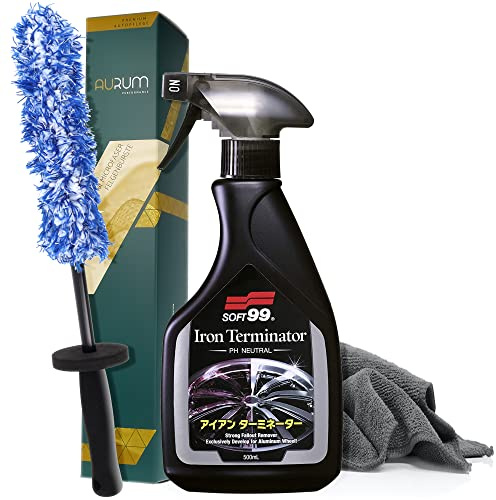 detailmate Fälgrengöringsset Soft99 Iron Terminator Fälgrengöring 500 ml Aurum UltraFlat mikrofiber fälgborste mikrofiberduk 320GSM