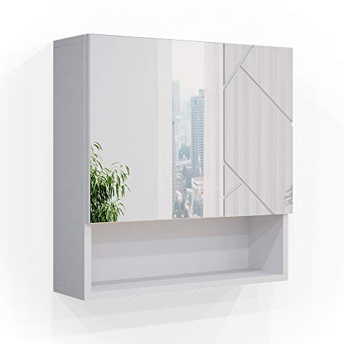 Vicco Badspiegelschrank Irma, Badezimmerspiegel, Weiß Hochglanz, 54 x 55 cm