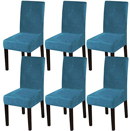 CLGTY Stretch Samt Stuhlhussen, Abnehmbar Antirutsch Stuhlbezug, Sitzbezüge Für Home Party Hotel Hochzeitszeremonie-blau b-6er Set