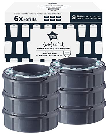 Tommee Tippee Windeleimer Nachfüllkassetten für Twist & Click, nachhaltiger antibakterieller GREENFILM, 6er Pack