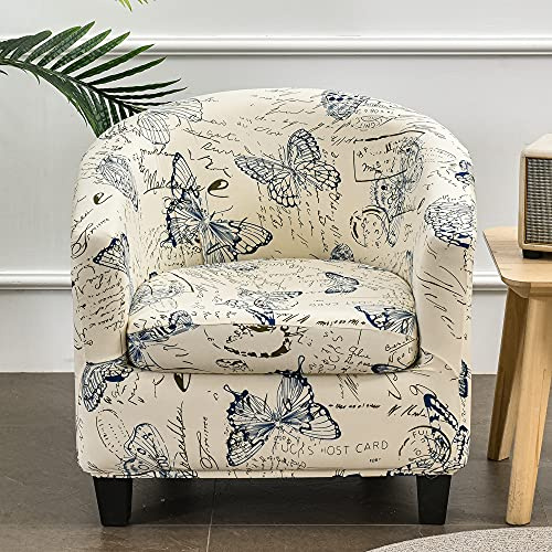 Highdi Funda de Sillón Elástica Universal Chesterfield, Funda de Sofá 2 Piezas con Funda de Cojín, Estampada Moderno Fundas Protector de Butaca para Dormitorio, Recepción, Club (Mariposa)