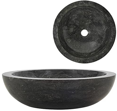 PETSOLA Kstyhome Évier Marbre Noir Pierre Naturelle Lave-Mains Lavabo Salle de Bain 40 x 12 cm (Diamètre x H)