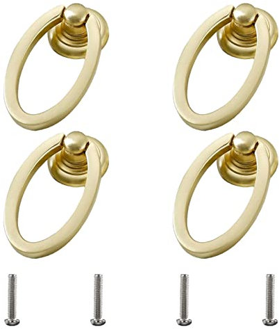 UFURMATE Anneaux de Poignées de Tiroir, 4 pièces en Alliage de Zinc Tire Anneau Boutons Anneau en Métal Poignée de Traction Monotrou Meubles Armoire Anneau Tire avec Vis pour Tiroir (Ovale Or)