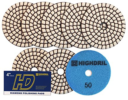 HIGHDRIL Trocken Diamant Polierscheibe - 8 Stk. #50 Diamant Polier Auflagen für Granit Stein Marmor Bodenschleifer oder Polierer Dia 4 Zoll/100MM