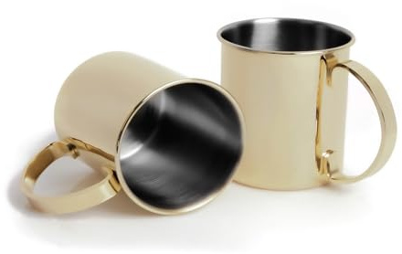ECHTWERK Set de 2 gobelets en cuivre, verres incassables en acier inoxydable, set de cocktail, verres à cocktail parfaits pour le gin, la bière et les boissons froides, édition or, 1000 ml
