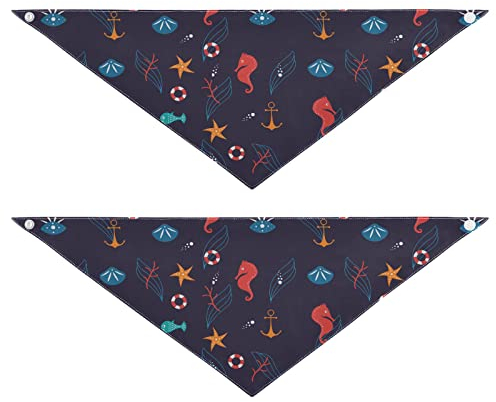 2 Stück Hundehalstücher Haustier Bandana Schal Druckknopf Dreieck Lätzchen Halstuch Set Haustier Urlaub Zubehör Dekor für kleine bis große Welpen Hunde Katzen Medium Unterwasser Sea Life