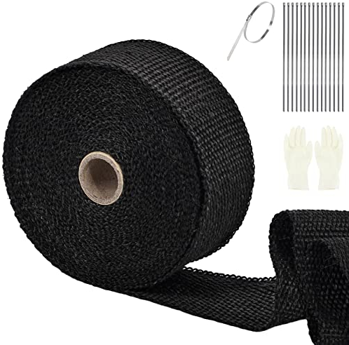 SOMLAW Bande Thermique, 15M*50MM Echappement Ruban Isolant Collecteur, Isolant Thermique Bande avec 15 Attaches en Serrage Inoxydable, pour Collecteur de Moto et Pot d’échappement (Noir)