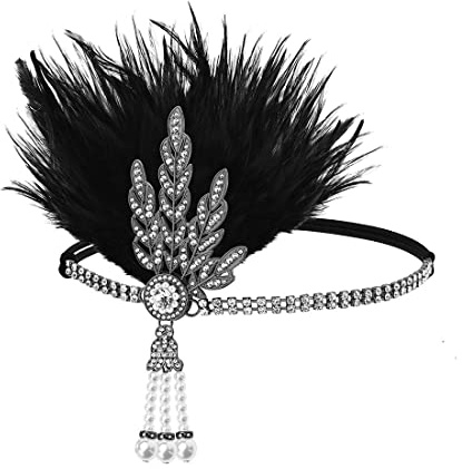 JUSTUSNX Gatsby Feder-Kristalltringe der 1920er Jahre - Flapper & Perlen-Strass Adebor eines zwei-st.Firebase Analytics fo Feierlichkeiten fr Damen und Mdchen (C)