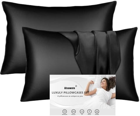 Confezione da 2 Federe in Raso per Capelli e Pelle - Più Morbide della Seta, Anti Pieghe e Antimacchia - Nero, Standard Con Chiusura a Busta (51 x 92 cm)