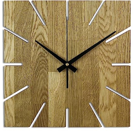 SENTOP Wanduhr für die Wand MAS008 aus echtem Eichenholz, große Wanduhr aus Holz, Moderne Wanduhr aus echter Eiche, hängende Dekoration, quadratisch