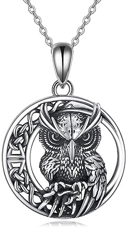 AXELUNA Eule Halsketten Sterling Silber Celtic Knot Mond mit Eule Anhänger Halskette für Frauen Schmuck Geschenke