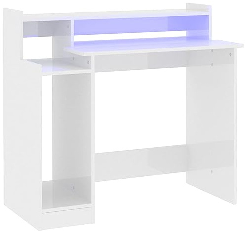 Bureau de gaming avec LED - Blanc brillant - 97 x 45 x 90 cm
