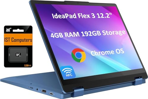 Lenovo Flex 3 3i Chromebook 2 en 1 (pantalla táctil FHD+ de 12.2 pulgadas, Intel N100, RAM DDR5 de 4 GB, 192 GB (eMMC de 64 GB + tarjeta SD de 128 GB), laptop para estudiantes y educación, cámara web,