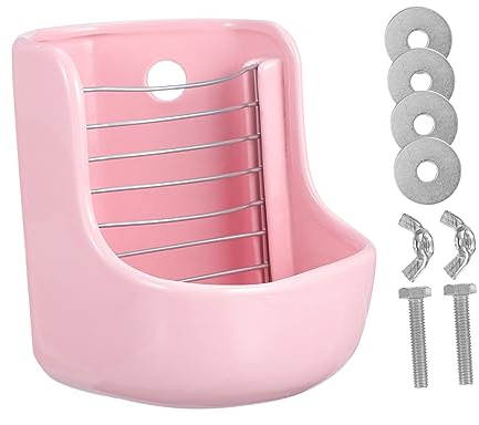 FOMIYES Kleintier Futterstation Dual-Purpose Keramik Futterspender Mit Verstellbarer Für Kaninchen Meerschweinchen Und Chinchillas Und Leicht Zu Reinigen Rosa
