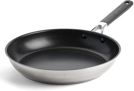 KitchenAid Classic Stainless Steel PFAS-Free Healthy Ceramic Non-Stick 28 cm Frying Pan Skillet, Clad, Induction, Stay-Cool Handle, Oven Safe up to 160°C, Silver
