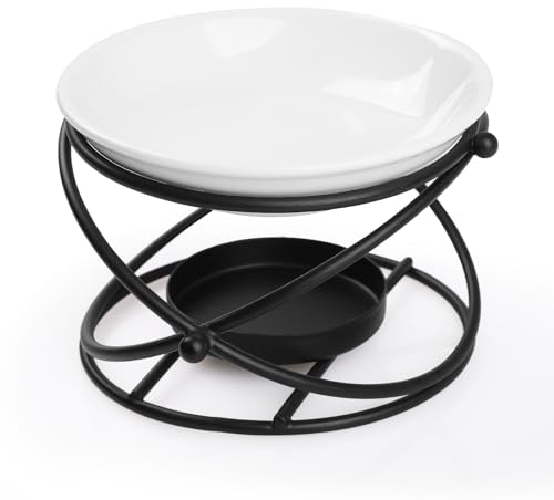 Bighan Quemador de Aceite, Quemador de Cera aromática de Metal con Tazón De Cerámica para SPA Yoga Meditación Casa Sala De Estar Decoración A- Negro