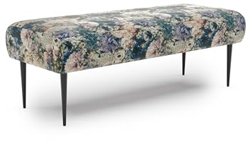 CAVADORE Sitzbank Amba, Trendige Polsterbank 2-sitzig für Küche, Esszimmer oder Wohnküche / Küchenbank passend zum 2-Sitzer Amba / 119 x 52 x 54 / Jacquard Flachgewebe: Blumenmuster Olive