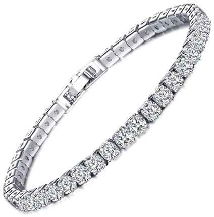ARLTANSY 5mm AAA+ Cubic Zirconia Tennis Bracelet for Women & Men – 14K White Gold Plated Sparkling CZ Bangle, Adjustable Jewelry, Stackable, Hypoallergenic Gift Box for Birthday, Wedding, Mother's Day,Anniversary . Premium AAA+ Cubic Zirconia Brilliance (White Gold)