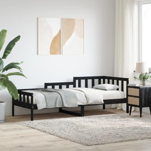 Homgoday Tagesbett Schwarz 80x200 cm Massivholz Kiefer Tagesbett Bettgestell Gästebett Bettgestell Schlafsofa für Wohnzimmer Schlafzimmer Bettgestell für Erwachsene Jugendliche Möbel