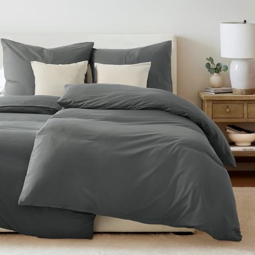 WohlNest Bettwäsche 135x200 4teilig Grau，Bettwäsche-Sets Mikrofaser Bettbezug 135 x 200 2er Set + 2 Kissenbezüge 80x80 cm,Kuschel Weiche Bettwäsche Anthrazit mit Reißverschluss