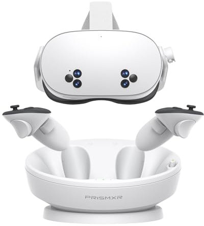 PRISMXR Charging Dock Compatible with Meta Quest 3S | Supports Halo Strap & Elite Strap | With 2 Controllers Rechargeable Batteries and Charger - Carina D1S