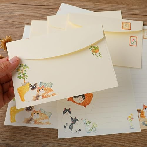 Callysonic Buste e carta intestata con carta trasparente stampata gattino che gioca, fogli pieghevoli