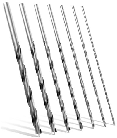 Holzbohrer Set lang Profi 4, 5, 6, 7, 8, 10, 12 mm x 300mm Schlangenbohrer Balkenbohrer Schalungsbohrer Kohlenstoffreich Stahl Holzspiralbohrer Langbohrer Holz Bohrer Set für präzises Holzbohren