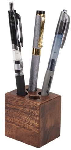 MAYJOYDIY Caddy de madera de nogal con 4 agujeros redondos, elegante organizador de escritorio vintage, soporte para lápices, bandeja para plumas de fuente, accesorios de papelería para el hogar