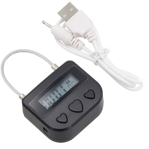 Yhenlovtt Digitales Timerschloss aus Metall, intelligentes Zeitschloss mit LCD-Display, max. 99 Stunden Timing-Schloss, per USB wiederaufladbares Timer-Vorhängeschloss, robustes Metall-Vorhängeschloss