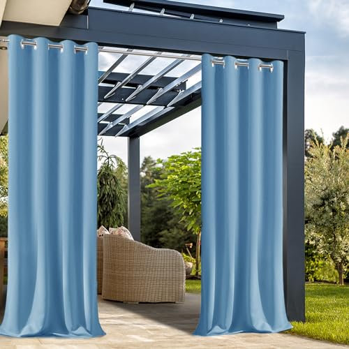 Wasserdichte, durchsichtige Outdoor-Vorhänge für Terrasse, 2 Paneele, wetterfest, Pavillon-Vorhänge, Privatsphäre und Sonnenlicht und UV-blockierend, ideal für Veranda, Pergola, 132 x 160 cm, Hellblau
