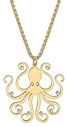 HUAGEO Collier Pieuvre en Acier inoxydable Strass Océan Mignon Pendentif Animaux Cadeaux Pour Femmes Charms Accessoires (18K plaqué or)