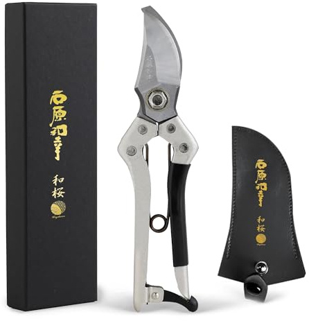 Wazakura Sécateur Professionnel à Lame Franche Fabriqué au Japon, Outil de Jardinage Japonais Coupe de Branche Fleurs et Plantes, Acier Inoxydable, Bypass Argent, Édition limitée Kazuyuki Ishihara