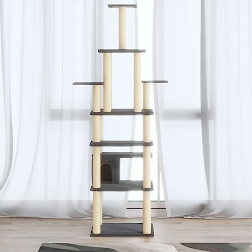 Rascador para Gatos con Postes de sisal, Xichuzi Arbol para Gatos, Gatos Accesorios, Arranhador para Gatos, Arbol Rascador Gatos, Gris Oscuro 183 cm