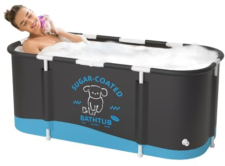 Sinbide Baignoire Adulte Pliable 115 x 60cm, Baignoire Écologique et Portable, Installation Facile, Idéal pour Spa à Domicile et Douche, pour adultes et enfants (Motif Chiot)